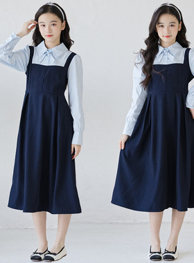 2026新款女童学院风假两件连衣裙休闲公主裙儿童春季长袖连衣裙