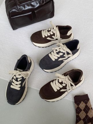 2025冬丫奢588-56色拼接厚底中跟轻便时尚韩版系带休闲鞋女鞋推荐