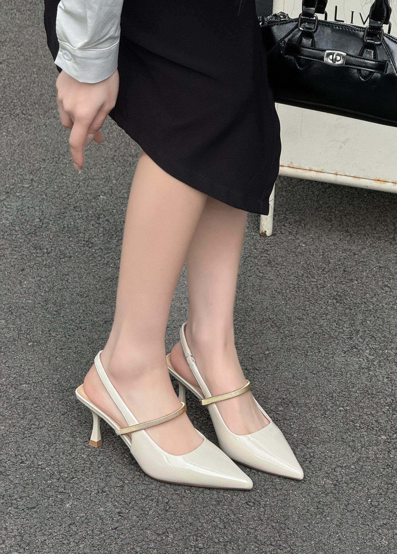 816尖头细高跟漆皮包头金属后空时尚韩版浅口单鞋女鞋有34码