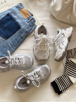 2026新款丫奢2616-5厚底中跟轻便时尚增高系带网面透气老爹鞋女鞋