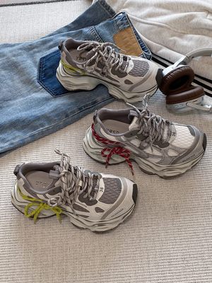 热卖丫奢8257-06时尚韩版色拼接厚底擦色脏脏增高中跟老爹鞋女鞋