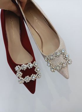 夏雪儿608-33伴娘鞋婚鞋高跟6CM尖头水钻方扣时尚优雅单鞋女有34