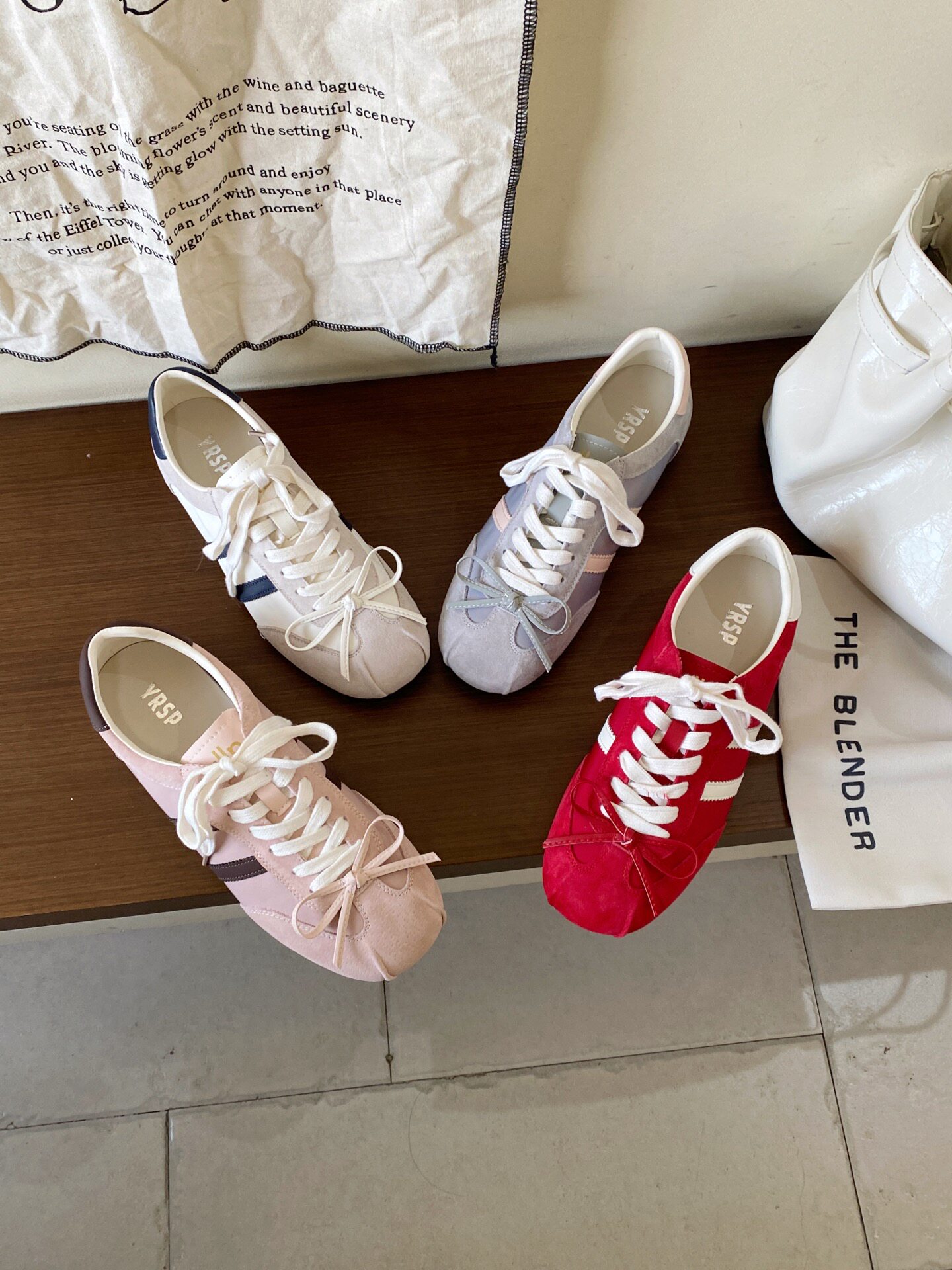 2026丫奢988-13方头蝴蝶结皮布拼接时尚轻便韩版系带德训鞋女鞋潮