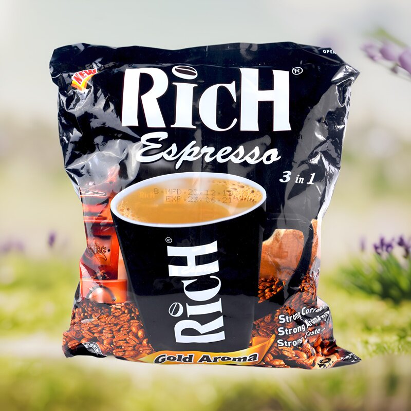 RICH咖啡缅甸三合一速溶拿铁味咖啡黑色包装原装进口咖啡冲饮