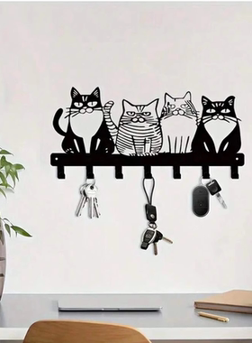 4只可爱猫咪主题铁质挂钩