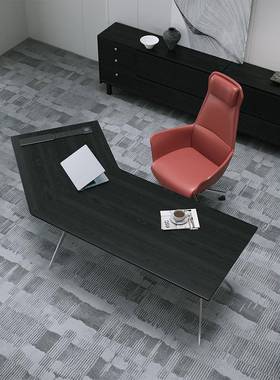 实木创意黑色办公桌老板桌轻奢高级感简约现代电脑桌书桌2025新款
