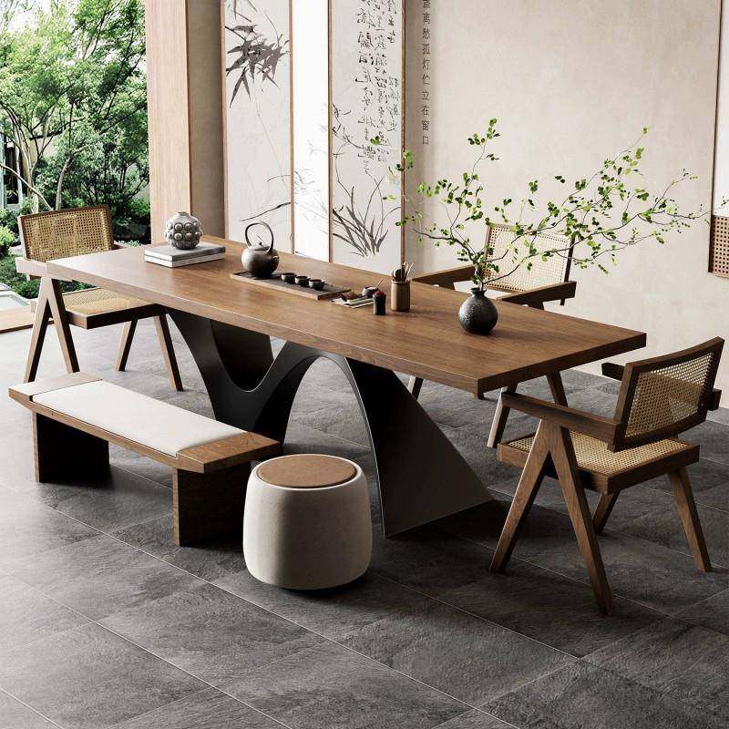 实木茶桌办公桌一体新中式宋代美学两用家用客厅茶台桌椅组合创意