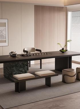 实木茶台轻奢现代高级感意式极简黑色茶桌2025新款高端茶盘一体