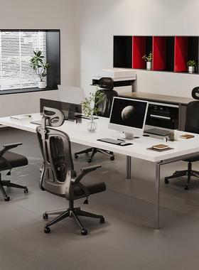 意式极简白色实木四人对坐职员屏风工位桌商业办公桌2025新款高端