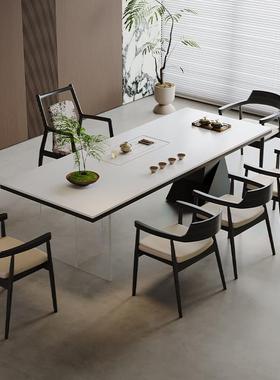 意式极简白色亚克力岩板茶水茶桌椅组合2025新款高端茶盘一体茶台