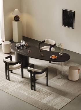 意式极简黑色异形实木茶桌椅组合设计师泡茶台覆古办公室家用高端