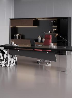 简约轻奢黑色实木大板年轻女士老板桌办公桌椅组合总裁商务工作台