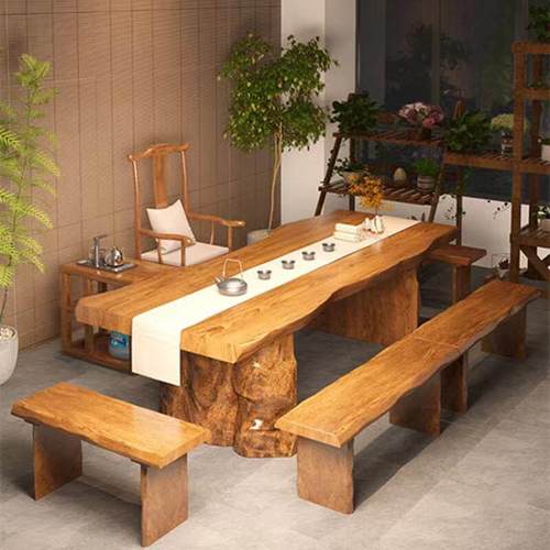 新中式实木大板茶桌椅组合原木泡茶桌禅意茶台民宿餐桌椅吃饭桌子