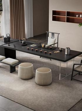 设计师高级感实木黑色老板茶桌办公桌一体两用办公室茶台意式轻奢