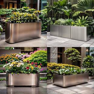 户外不锈钢花箱定制组合酒店商业街花坛铁艺外摆金属大花槽种植箱