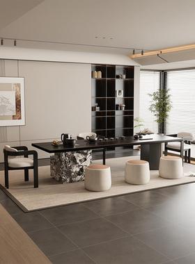 黑色茶台实木岛台茶桌椅组合轻奢现代高级感2025新款高端办公室