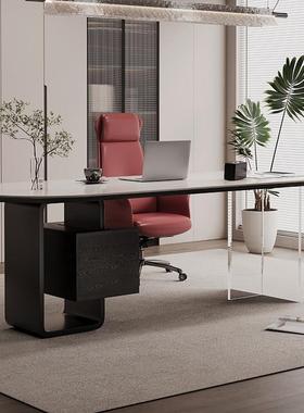 意式轻奢白色岩板1米6年轻女士办公桌书桌一体两用2025新款高端