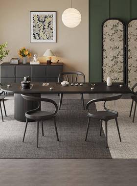 简约现代黑色实木茶桌椅组合一桌五椅2025新款高级感泡茶台办公室