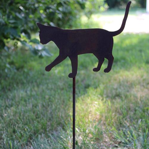 猫咪铁艺户外园艺花盆装饰庭院盆栽花插金属地插花盆插件15CM