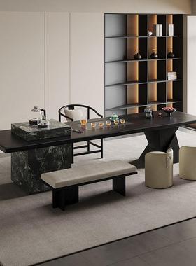 意式极简岛台实木黑色茶桌家用设计师茶台轻奢现代高级感2025新款