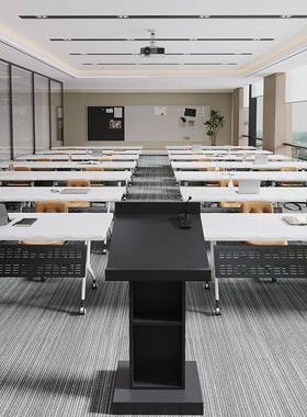 轻奢高级感白色实木大型会议桌可移动拼接折叠洽谈培训桌2025新款