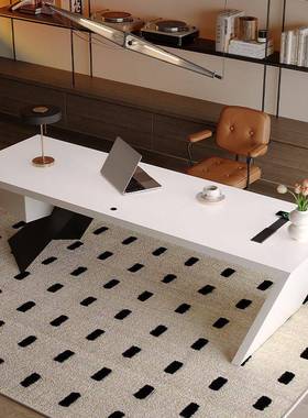 意式极简白色实木小型女士老板桌办公桌电脑桌书桌2025设计师新款