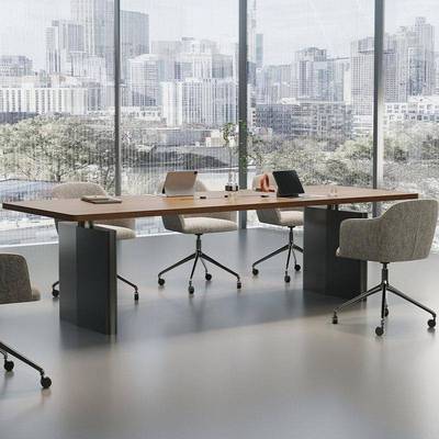 实木长条小型6人会议桌轻奢高级感商务办公室洽谈桌椅组合多功能