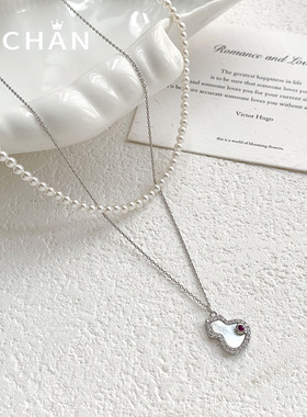 精致感贝壳葫芦镶锆石项链女士简约百搭叠戴小众珍珠链锁骨链