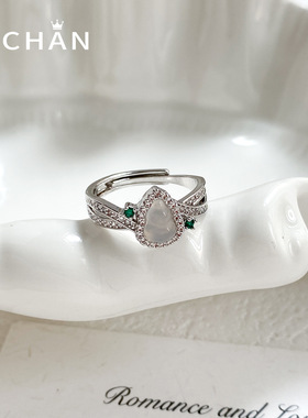 复古新中式白葫芦玉髓戒指国风超闪满锆个性指环轻奢指环手饰