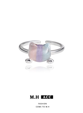 可爱甜美风2026年新款多巴胺渐变猫咪戒指女款百搭通勤学生党指环