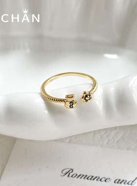 新中式有钱花开口戒指女款轻奢小众感食指戒复古显白叠戴指环