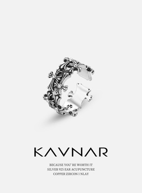 暗黑冷淡风十字架礼花可调节开口指环戒指女小众轻奢食指戒