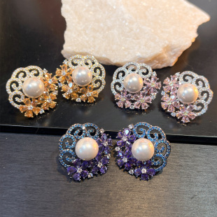 春夏繁华彩宝珍珠精致小耳钉时尚小众设计感百搭轻奢耳饰s925