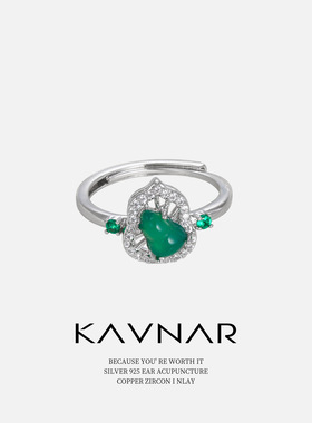 福禄寿葫芦绿玛瑙复古可调节开口指环戒指女小众轻奢食指戒