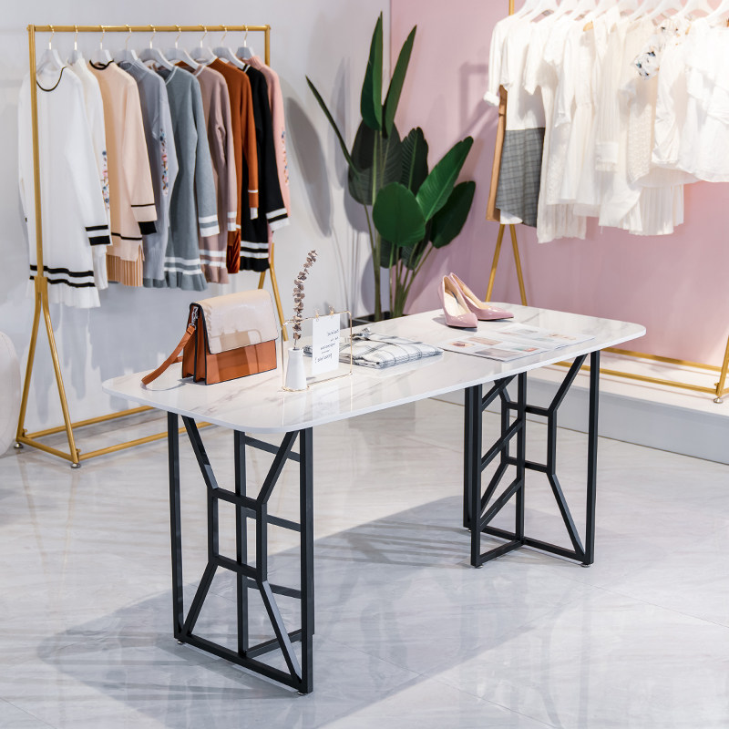 服装店展示桌铁艺展示架子货架中岛展示台流水台中间摆放大理石桌