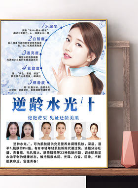 逆龄水光针宣传海报皮肤管理微整形广告KT展板实木框挂画背胶贴纸