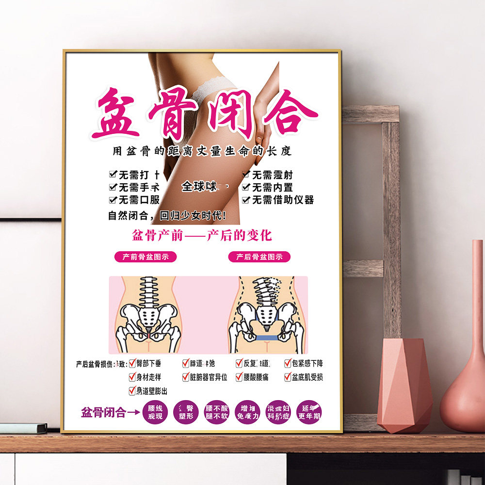 骨盆闭合宣传海报产后修复广告腹直盆底肌ppkt展板美容院装饰挂画