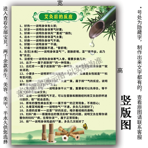 中医养生艾灸后的反应美容海报PP贴纸KT板实木框装饰画广告宣传单