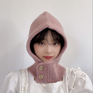 韩国东大门代购冬新款时尚针织套头毛线帽保暖护耳护颈针织法拉帽