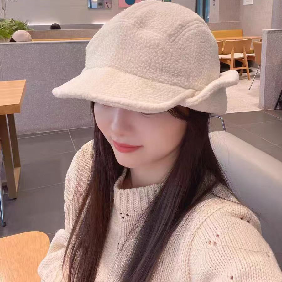 韩国代购灯芯绒保暖护耳帽棒球帽秋冬白搭防风帽冷帽可调节女帽子