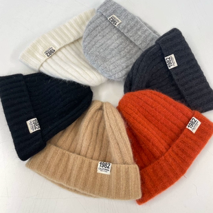 韩国进口代购秋冬新款兔毛保暖冬帽1982卷边毛线帽男女网红针织帽