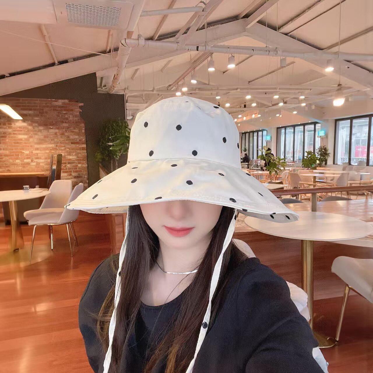 韩国代购防晒大檐帽斑点太阳帽可折叠渔夫帽女夏秋显脸小遮阳帽子
