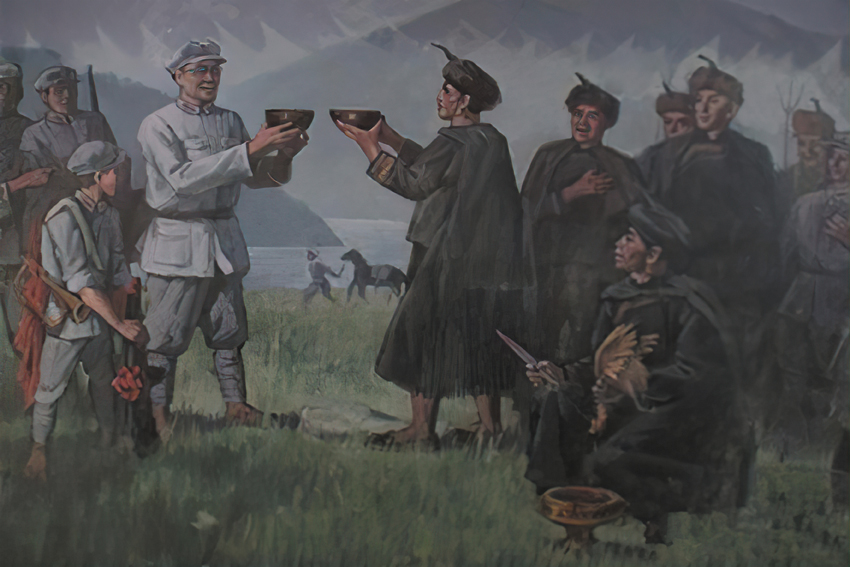 红色革命油画 彝海结盟 刘伯承与小叶丹结盟 革命先烈故事