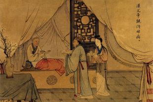 古代帝王故事 汉朝皇帝故事 汉文帝亲侍母病 古代历史故事画