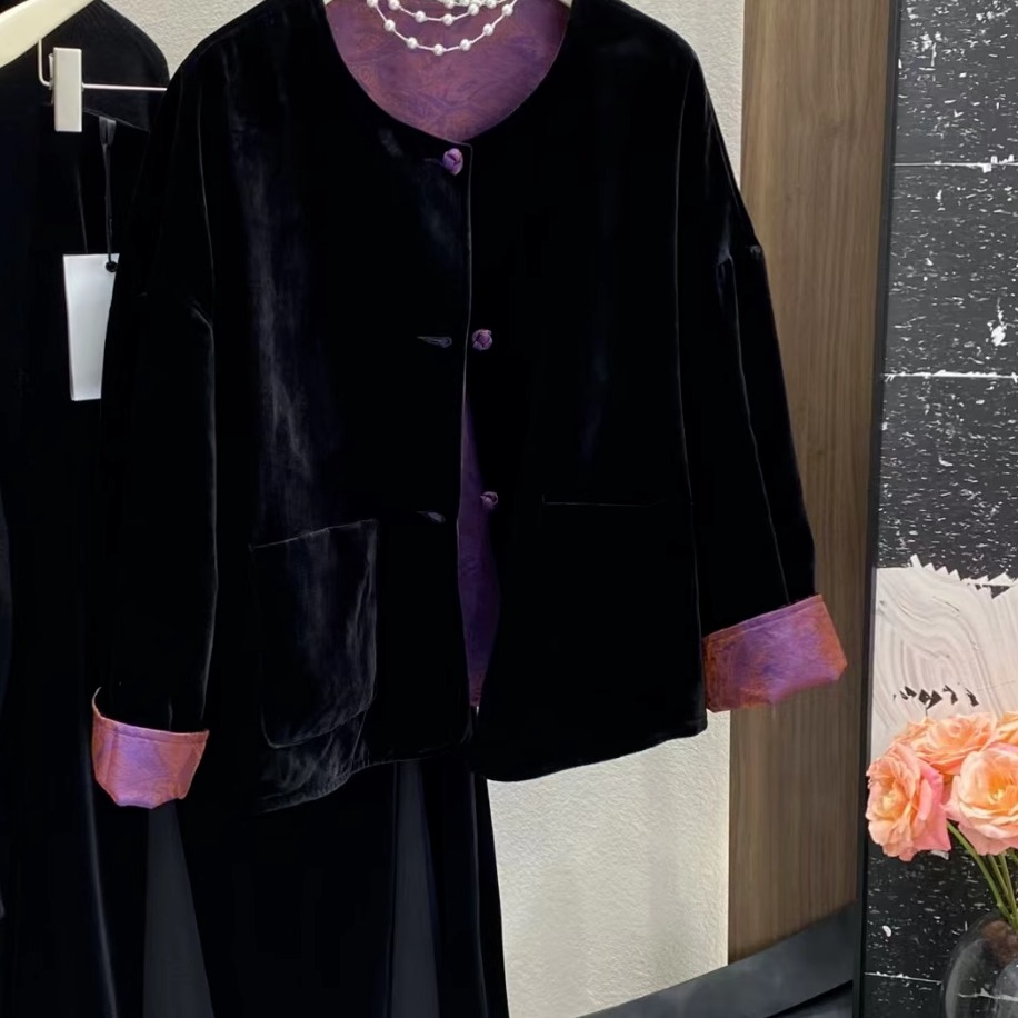 羊绒两面穿国风中式撞色上衣