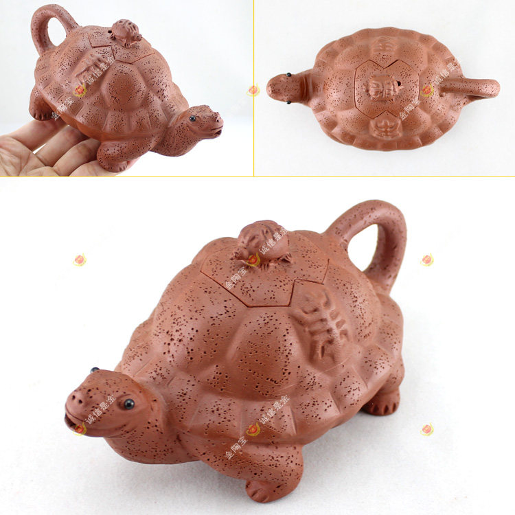 260cc大寿龟朱砂壶叠龟茶壶 高品质紫砂壶宜兴老龙龟紫砂雕塑雕刻