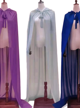 男女通用薄款红色雪纺披肩复古斗篷汉服外搭旗袍长披风连帽舞台装