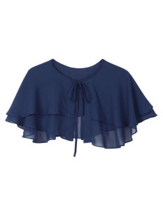 细带披风舞台表演外出防晒斗篷 彩色短款 女士时尚 简约双层雪纺衫