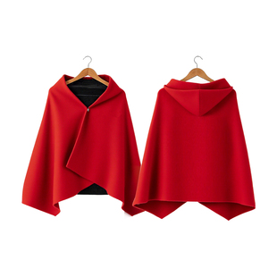 欧美秋冬新款短款披肩斗篷大红色外搭新款披风配旗袍红色毛呢外套
