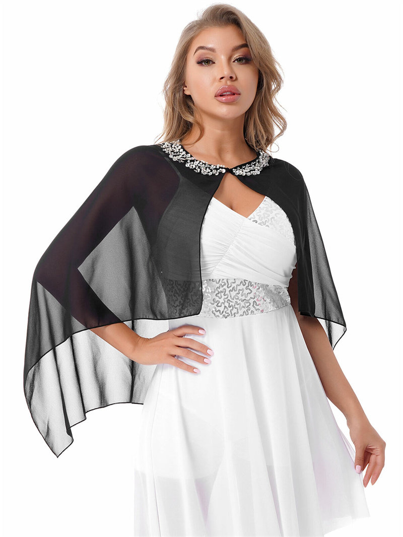 女士时尚套头无袖披肩通勤纯色前开叉披风纯手工缝制领口亮片斗篷